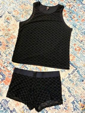 Savage X Fenty Black Textured Tank Top & Boxer Brief Set